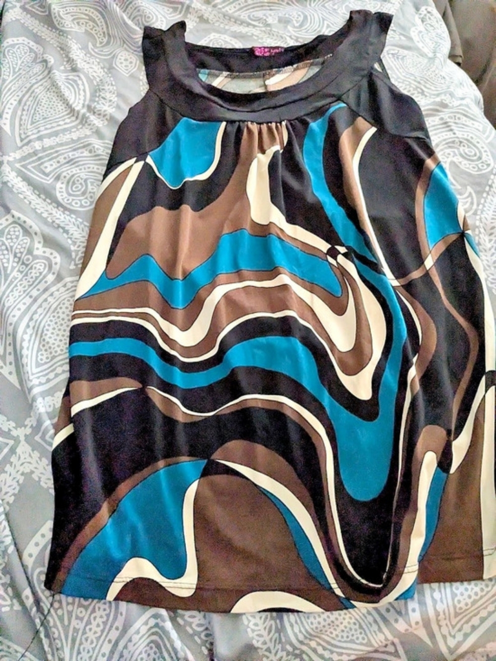 Jones New York Abstract Print Tank Top in Black & Blue